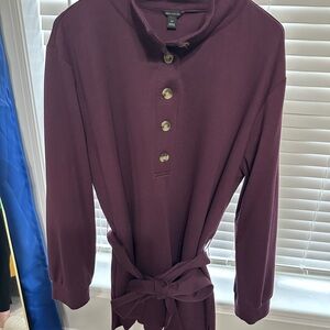 Red Wine colored Long Cotton Blouse with Tie Waist